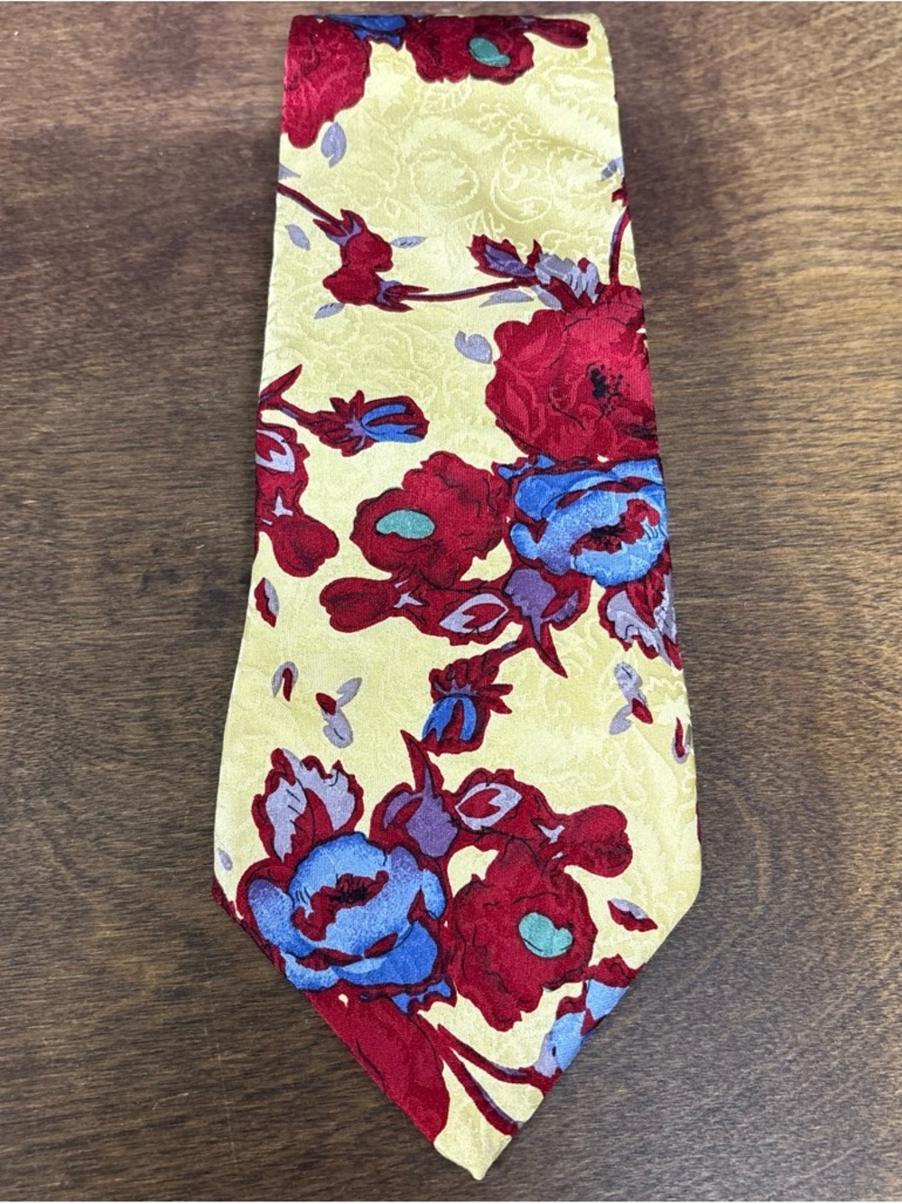 Vintage Floral Silk Tie in Yellow, Red & Blue